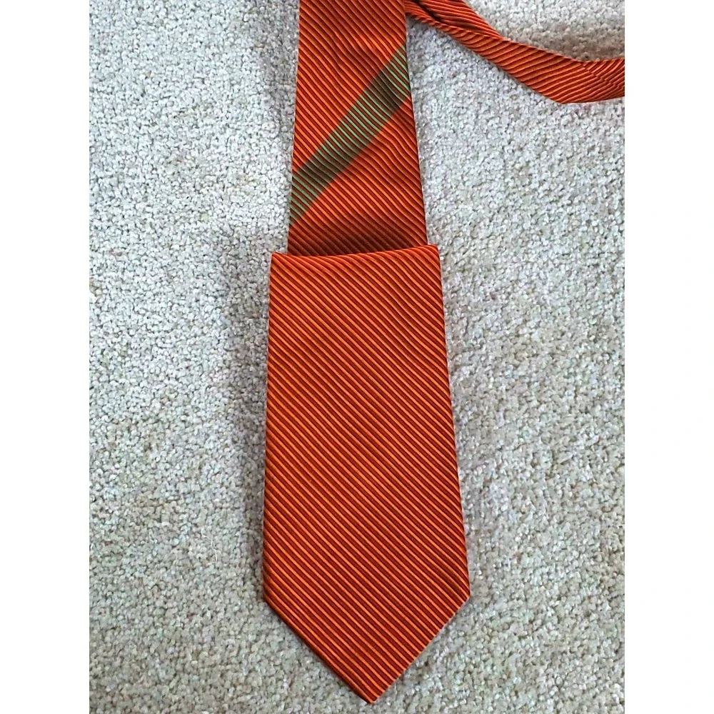 Salvatore Ferragamo Men's Neck Tie Orange Stripe‎ Pattern Silk 59